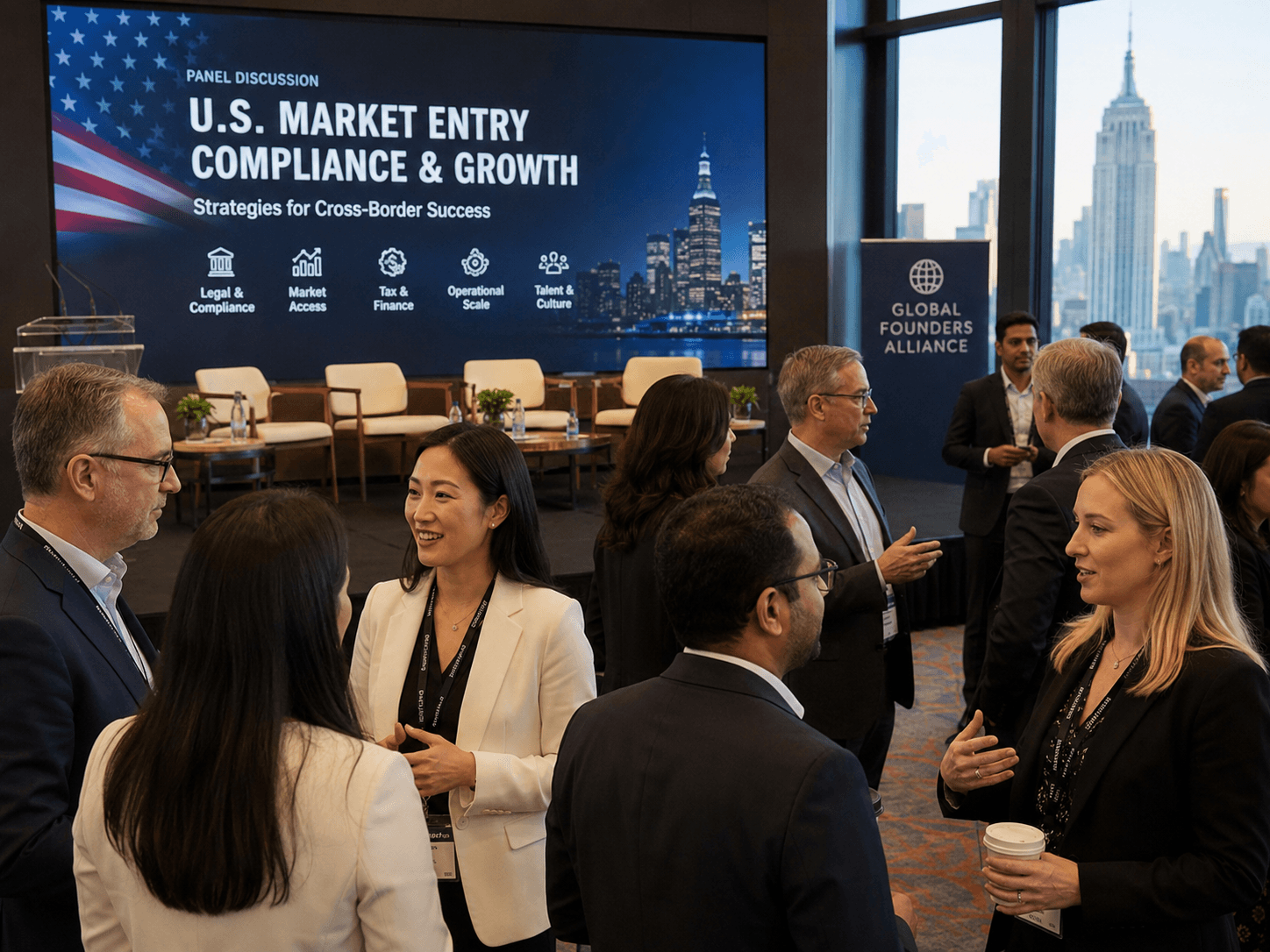 Enterprise leaders and experts exchanging perspectives around U.S. market entry, compliance, and growth